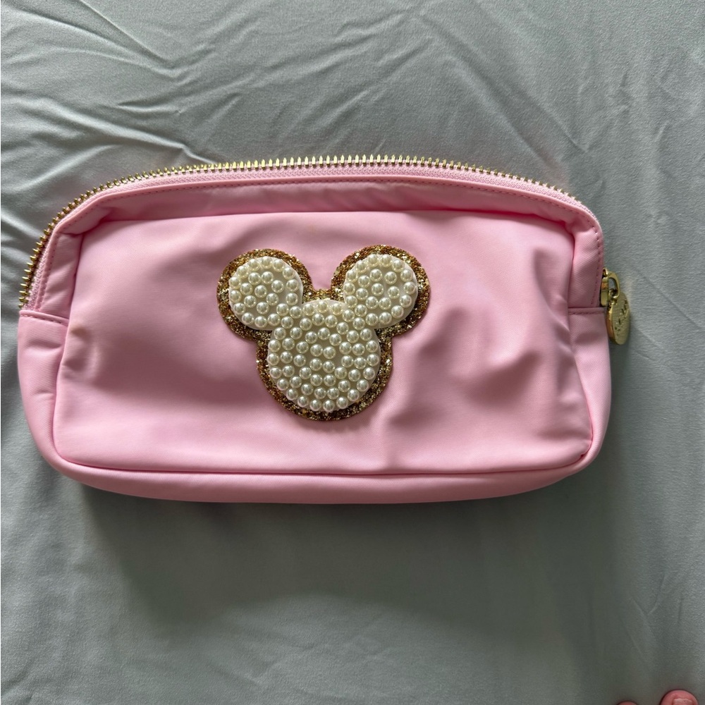 Stoney Clover Lane Pink Cosmetic Bag with Pearl Embellishment
